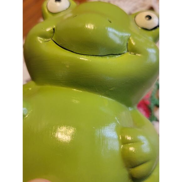 Vintage Greenbrier International Frog Piggy Bank Green Ceramic Whimsical Decor - Picture 8 of 8